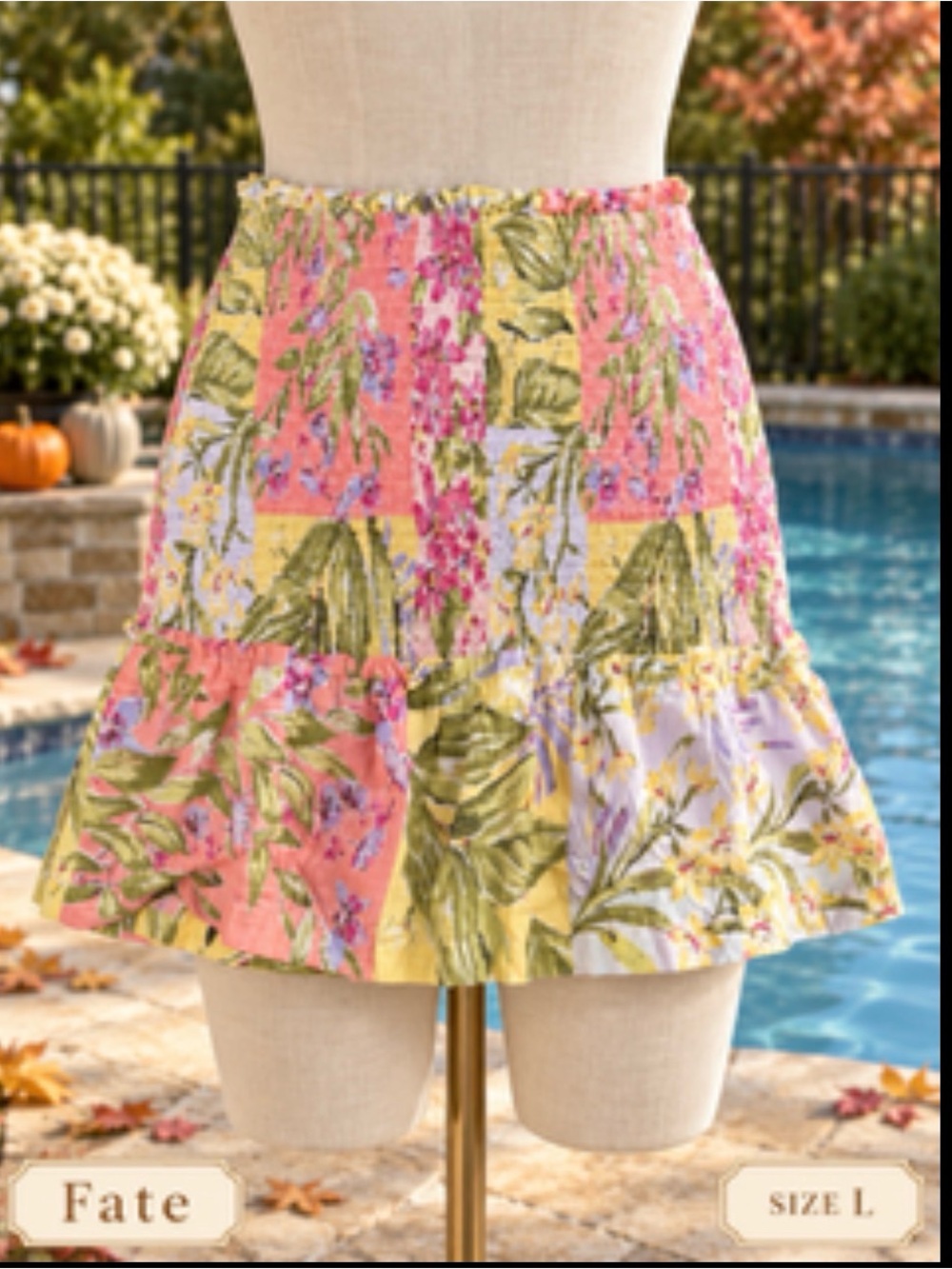 Fate Patchwork Floral Mini Skirt in Pink, Yellow & Green